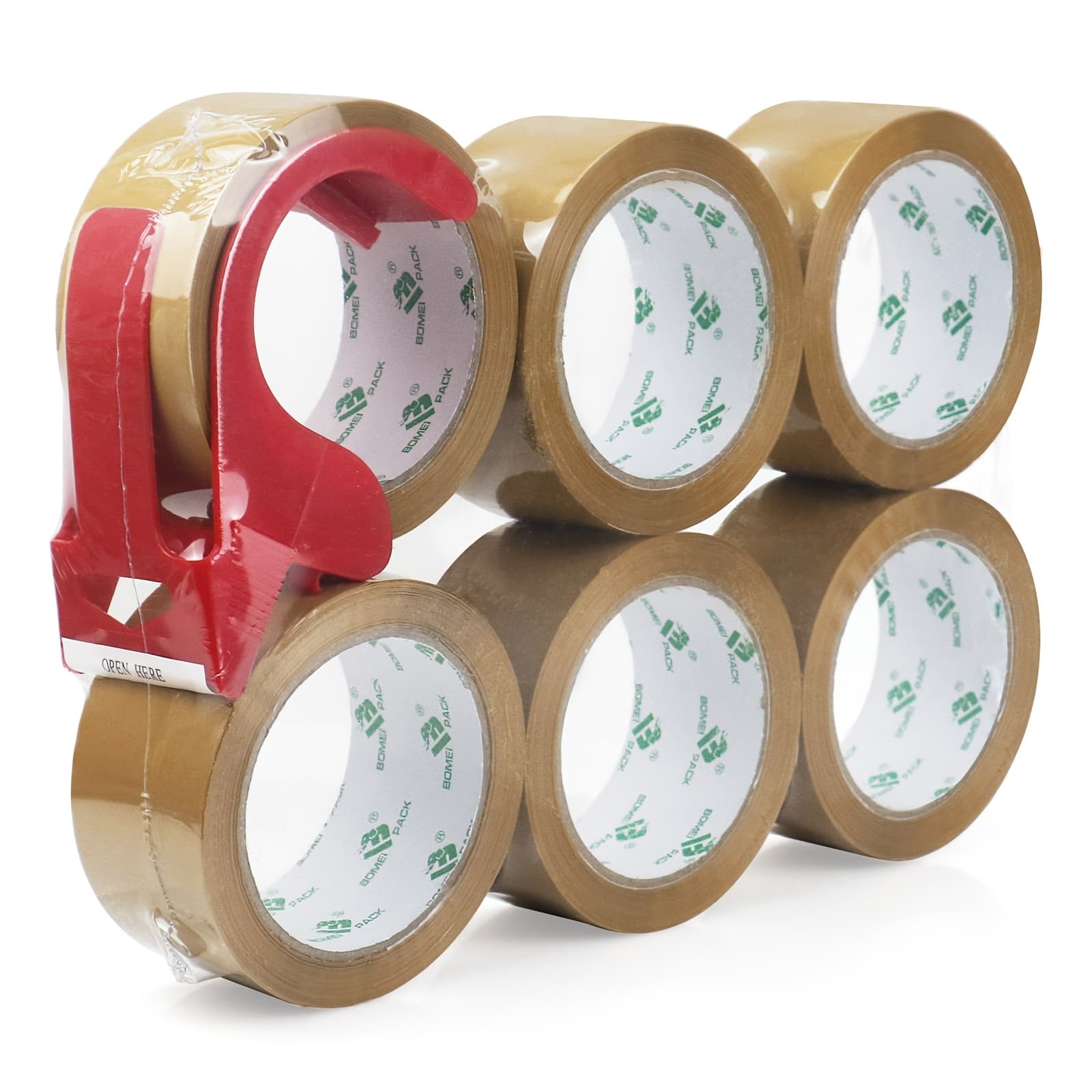 TEMU Pack Tan Packing Tape, 6 Rolls With Dispenser, 48mm X 50y, Heavy Duty , Tan Packaging Tape For Schools, Offices, Homes And
