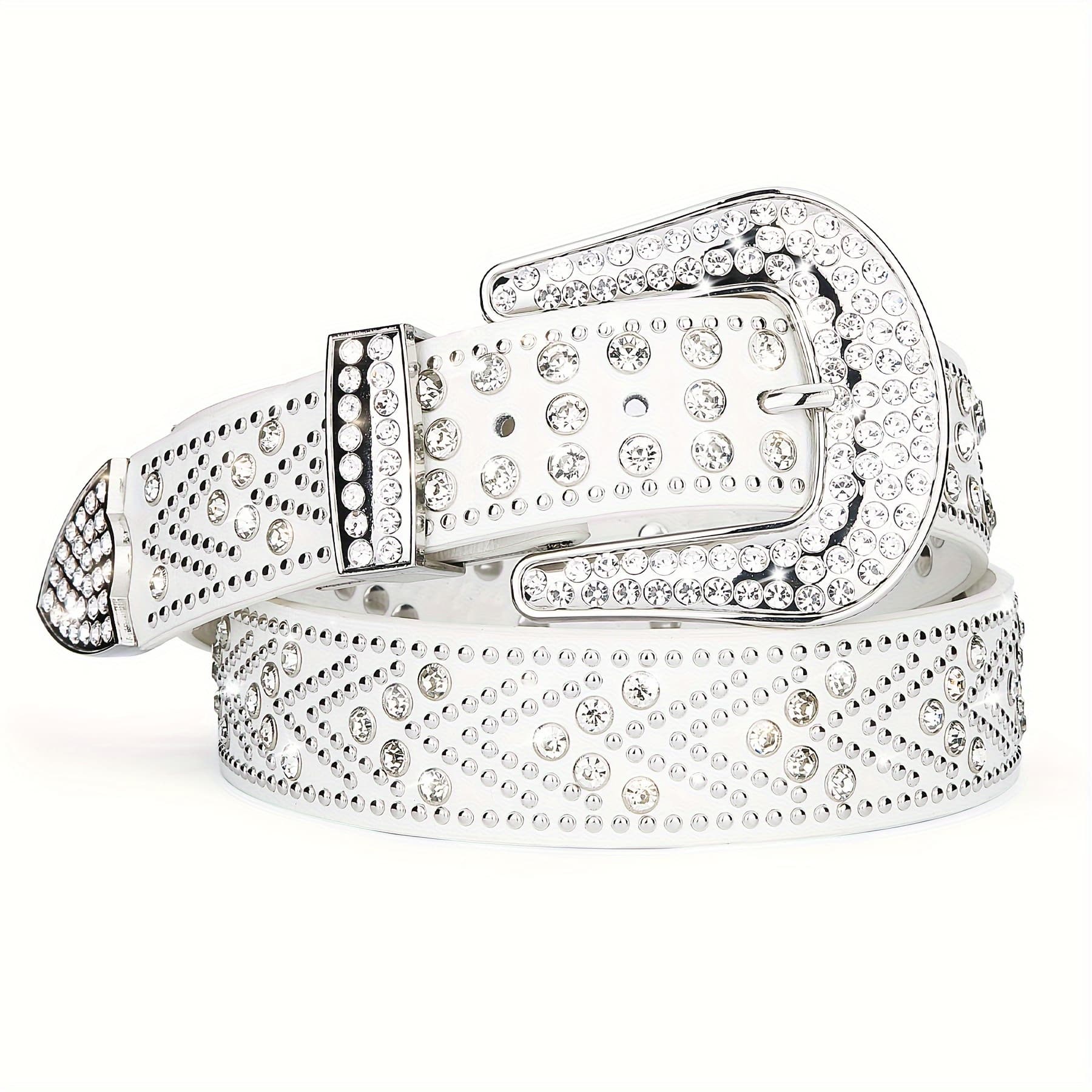 TEMU Studded Belt With Metal , Bling Y2k Western-style Cowboy Cowgirl Faux Leather Belt For Men And Women