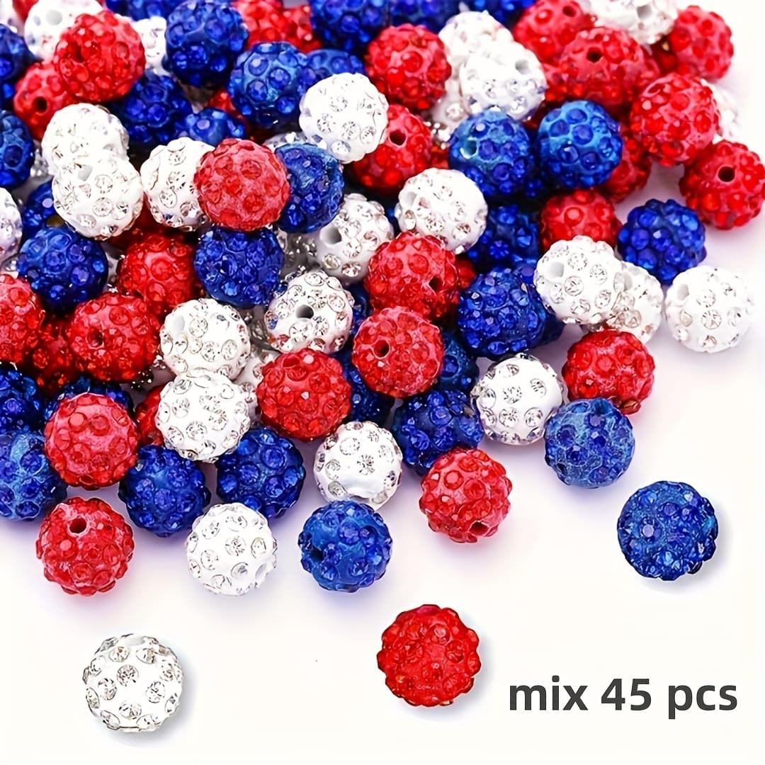 TEMU 45/90pcs 10mm Christmas Series Polymer Clay Beads - Vibrant Red, White, Blue Disco Ball Beads, Suitable For Making, Party Decorations, And Craft Projects - Soft Clay Material, Round Beads