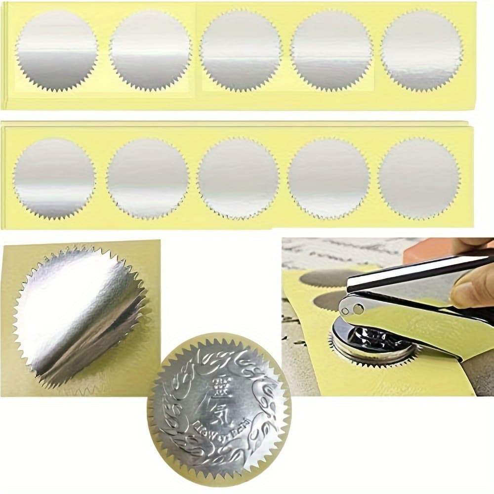 TEMU 100pcs Embossing Stickers Blank Metallic Silvery Seals Embossed Foil Stickers Scallop Edge Stickers Embosser Stamp Sealing Blank Self-adhesive Stickers Seals(silver)