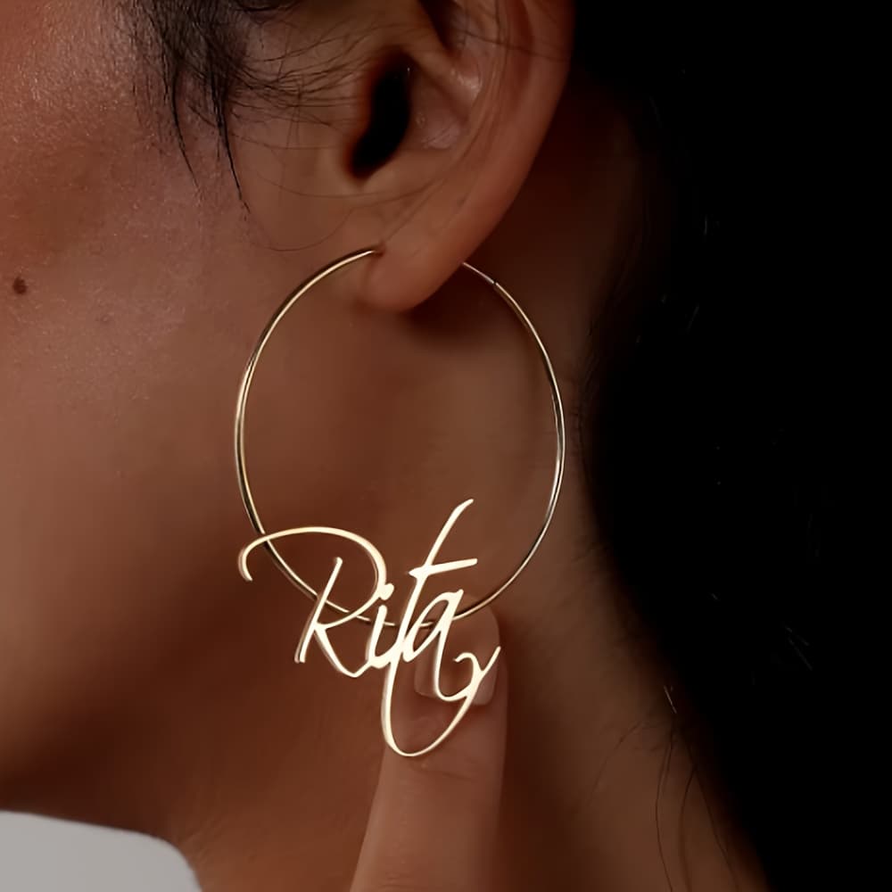 TEMU [custom] Trendy Minimalist Personalized Name Hoop Earrings, Custom Name Earrings, Minimalist Delicate Name Hoop, C Hoop Earrings, Large Hoop Earrings, Gift For Her
