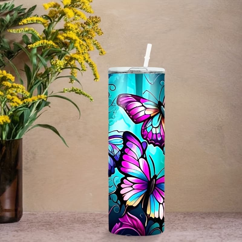 TEMU 20oz 304 Stainless Steel Travel Outdoor Portable Insulated, Coffee Cup, With Lid And Straws, Gift For Birthday Gifts, Holiday Gifts, New Year Gift