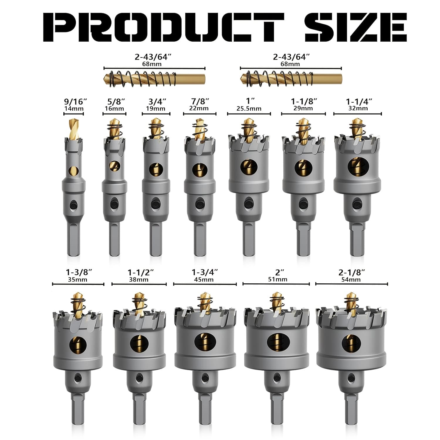 TEMU Tool Set Kit For Hard Metal, Tct 13mm--2-1/8"54mm Tipped Hole Cutter Set With -plated Pilot Drill Bit For Metal, Wood, Plastic