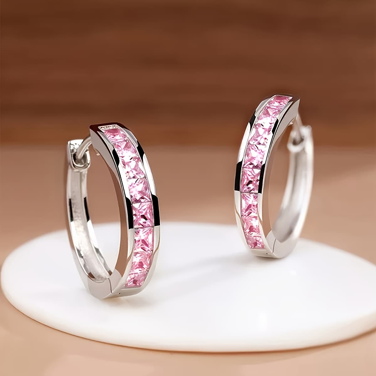 TEMU A Pair Of Women's Stylish Hoop Earrings Featuring A Easy Design, With Synthetic Zirconia Stones, Casual Wear Or Parties