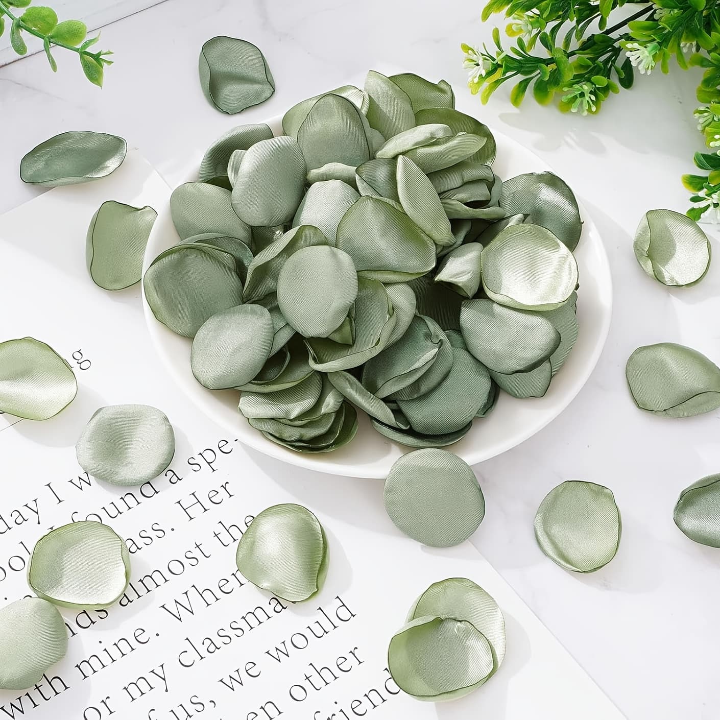 TEMU 90/190/290 Petal Sage Green Artificial Scattered For Bridal Shower, Romantic Night, Wedding Aisle, Table Centerpiece, Reception Table Decor, Artificial Roses