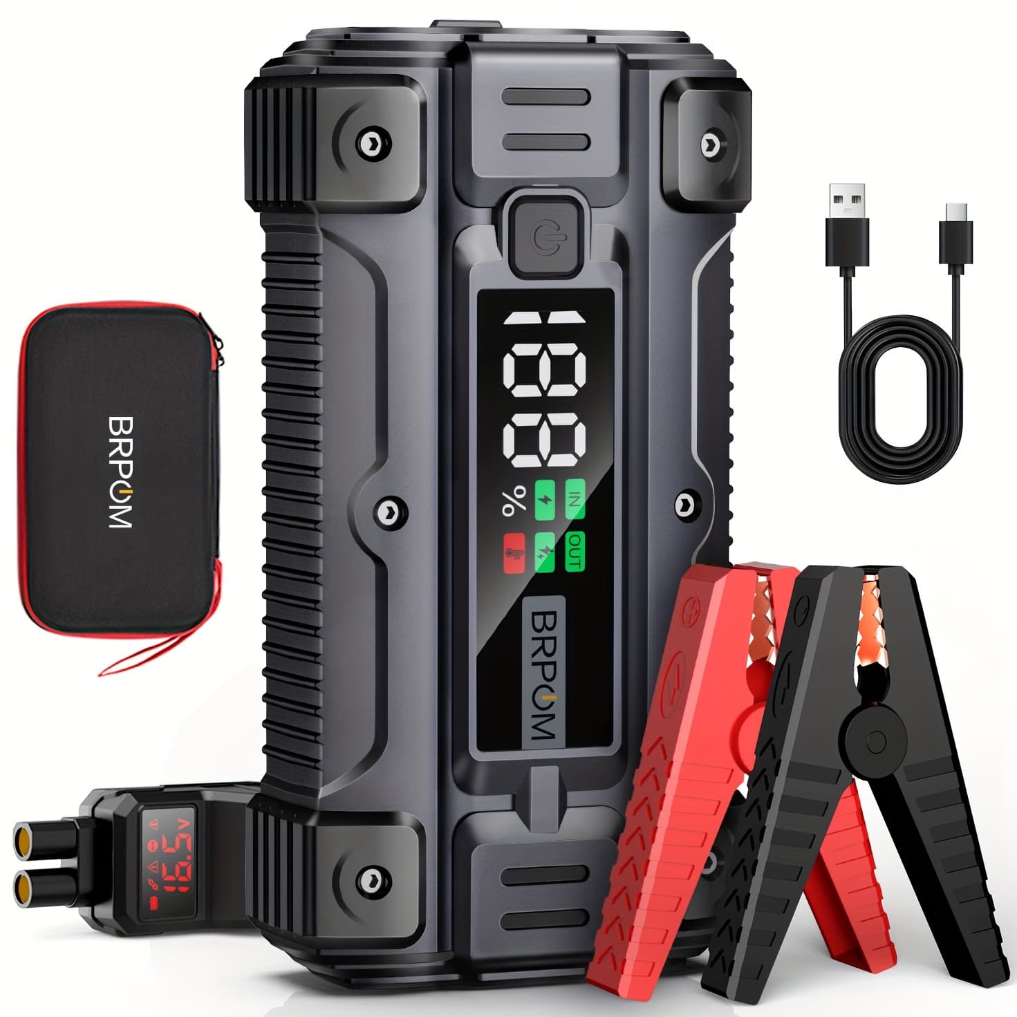 TEMU Brpom Car Jump Starter, 6000a (up To All Gas Or 10.0l Engine, 40 Times) 12v Auto Booster Battery Charger Jump Box Charger Cables With Led Screen No Wireless