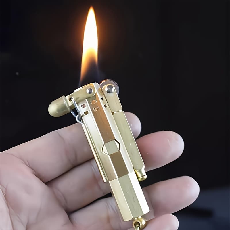 TEMU (no Kerosene) Retro Old-fashioned Kerosene Grinding Wheel Lighter Keychain Design Metal Lighter For Men's Birthday Gift