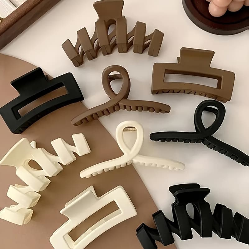 TEMU 9pcs Elegant Matte Hair Claw Clips Set For Women - Large, Non-slip, For Hair - Stylish Daily Wear Additions