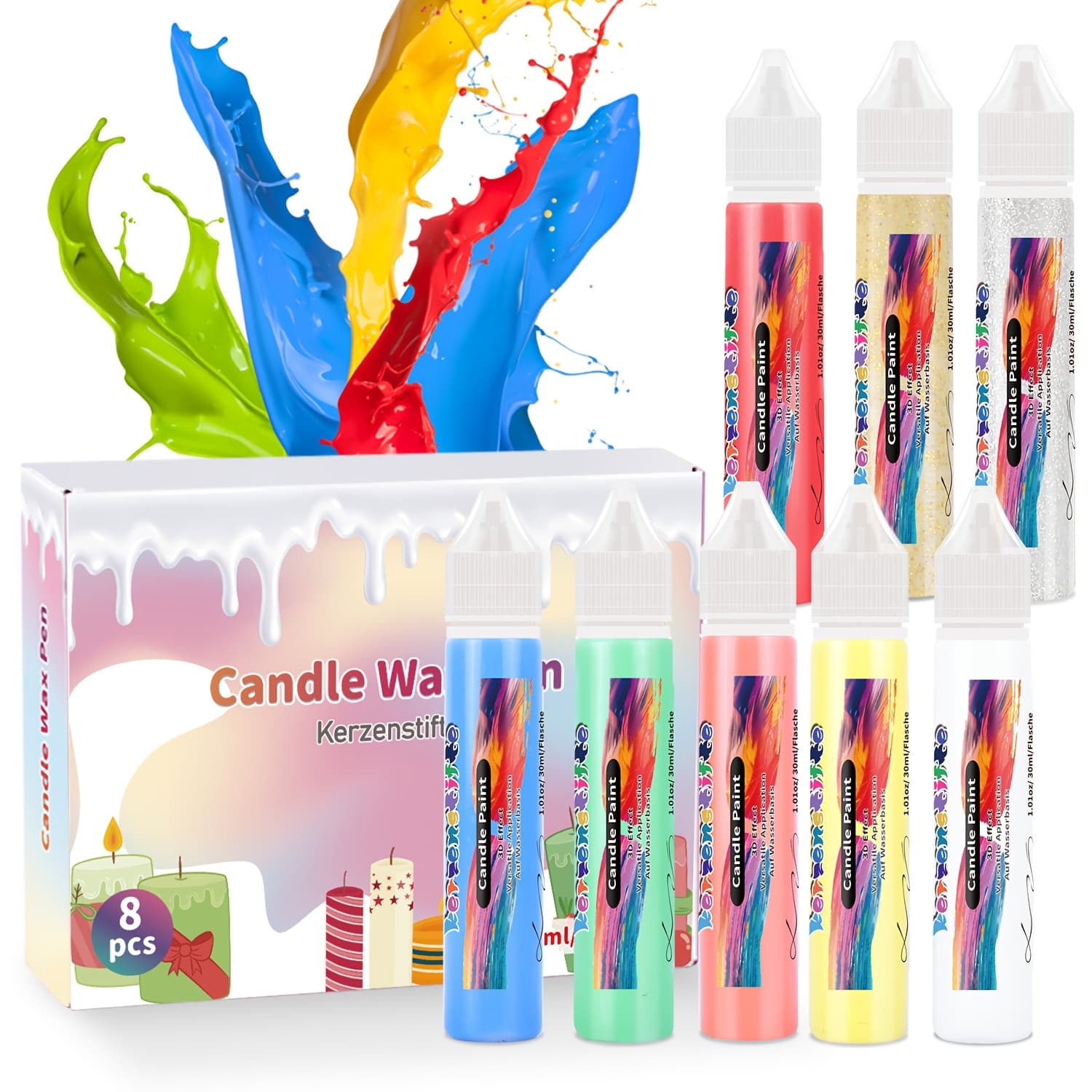 TEMU Candle Pigment Pen Kit, 30ml/1.01oz 8-color, Safe Wax Candle Pen For Candle Decorations, Diy Projects And Special Occasions