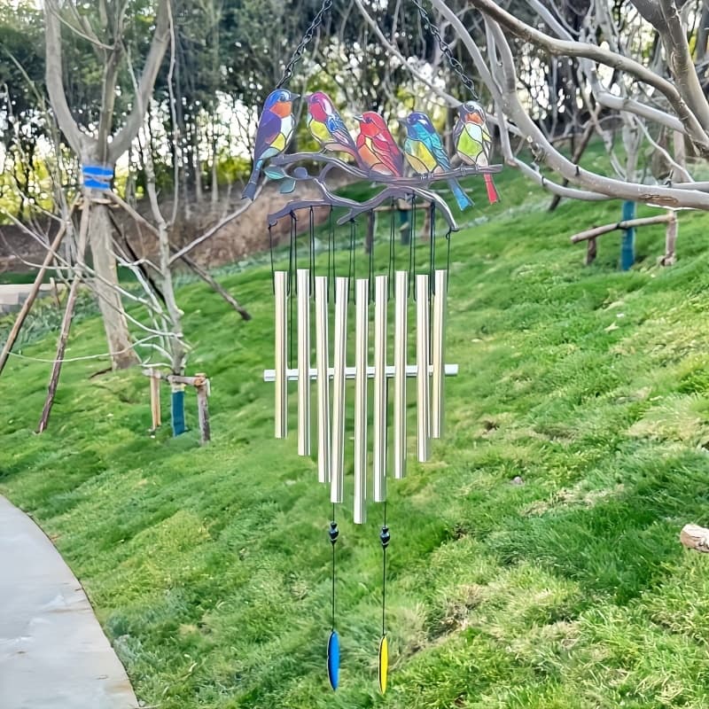TEMU 1 Set Creative Metal Wind Chimes With Birds, Decorative Hanging Ornaments For Windows, , And Gardens, No Battery Required