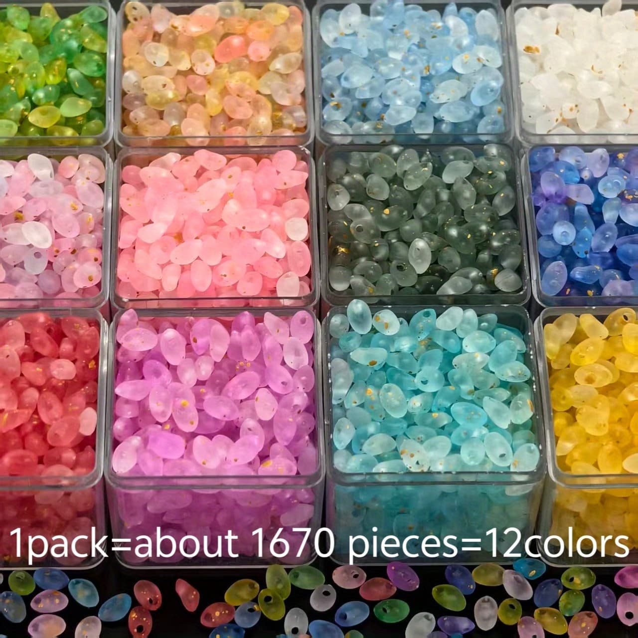 TEMU 1670pcs 6mm 12- Set Acrylic Teardrop Gradient Beads - Suitable For Diy Bracelets, Jewelry, Keychain Pendants, Apparel Accessories, And Other Material Accessories Decorative Beads