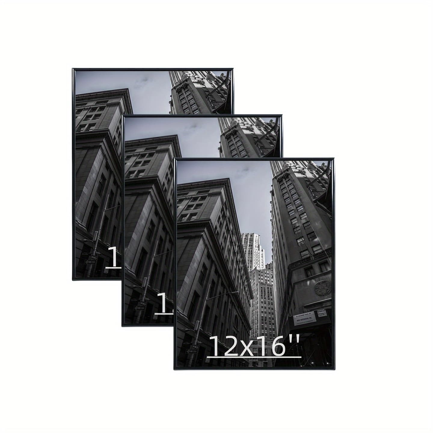 TEMU Set Of 3 Black Pvc Decorative Photo Frames 12x16 Inches, Displayed Either Horizontally Or , Ideal For Wall Mounting Room Or Entryway. Photo Paper Is Not Included