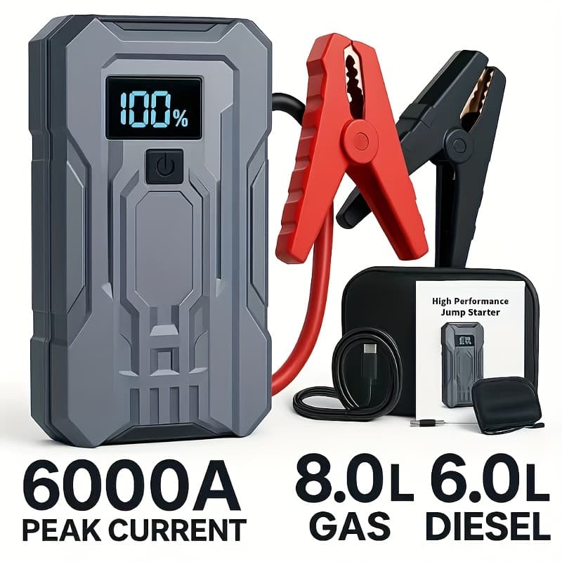 TEMU Jump Starter Power Pack 6000a Heavy Duty Car Battery Booster 12v Portable Jump Starter For 8l Gas 6l Engines With Qc30 Usb Fast Charging Led Flashlight Cables Arrancador De Bateria Para Auto