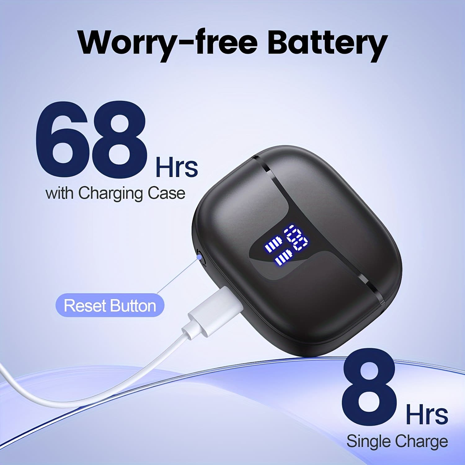 TEMU Tws Earbuds With 68 Hours Of Playtime, Featuring Deep And A Microphone, Designed For Phones, Tablets, Tvs, And Suitable For Business And Sports