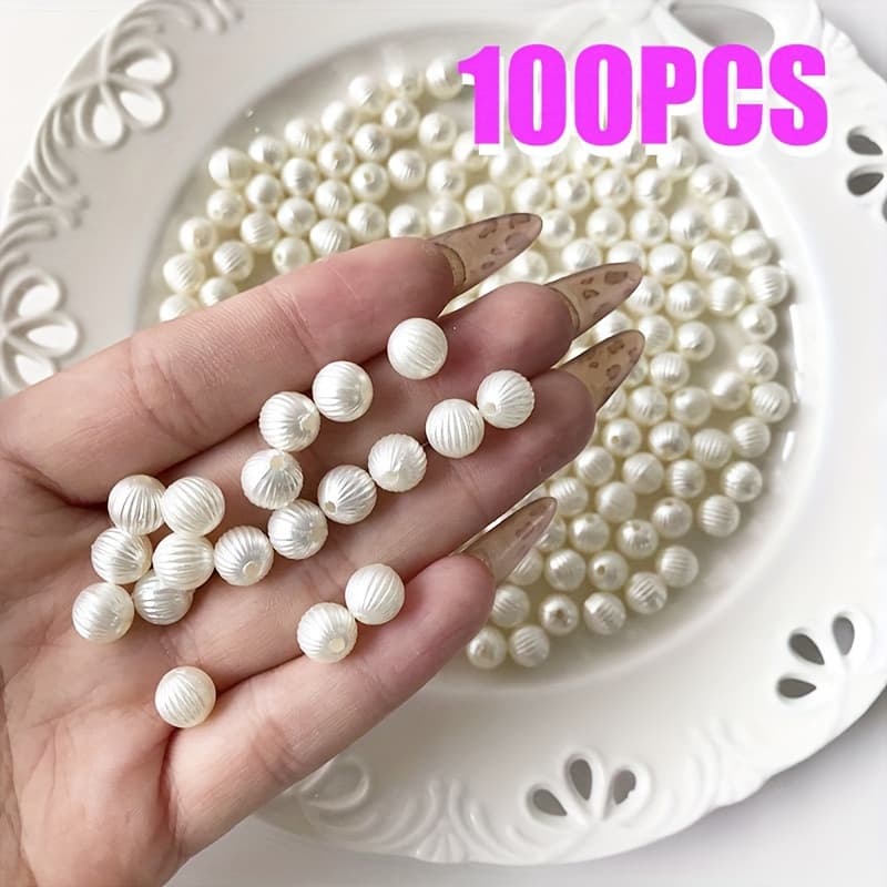 TEMU 100pcs 8mm Pearlescent Watermelon Beads - Creamy White Lantern-shaped Acrylic Loose Beads For Making