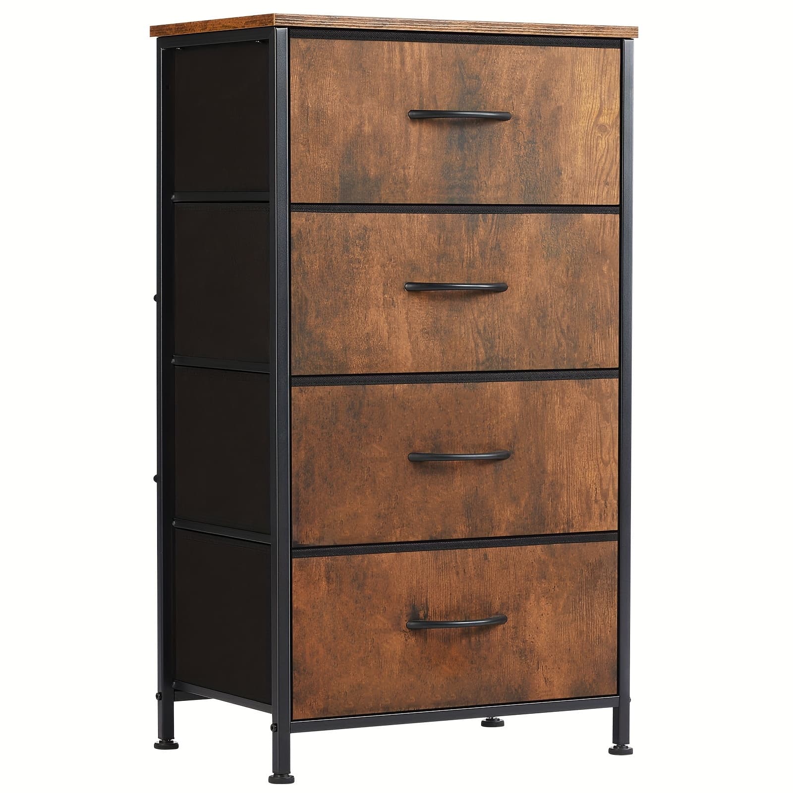 TEMU 4 Drawer Dresser Organizer Storage Drawers, Chest Of Drawers With Fabric Bin, , Wood Top, Use , Closet, Black/brown/white/gray