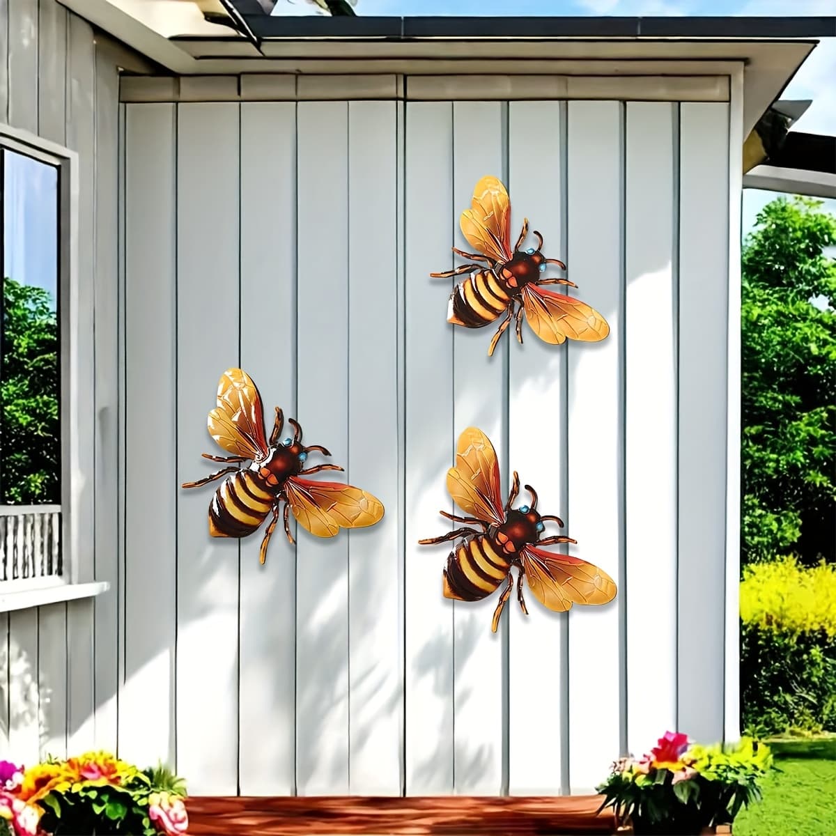 TEMU 2d Flat, 3pcs Vibrant Acrylic Bee Wall Art Set - Authentic Outdoor Decor Suitable For Patios, Gardens, Fences, And - Durable Acrylic Material, Adhesive Design, Decoration, Bee Decor