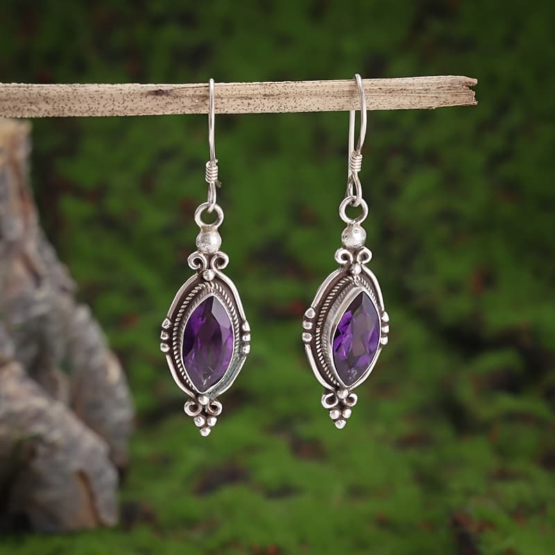 TEMU 1pc New Fashionable Oval Purple Synthetic Earrings For Men And Women, Daily Jewelry Accessory Gift