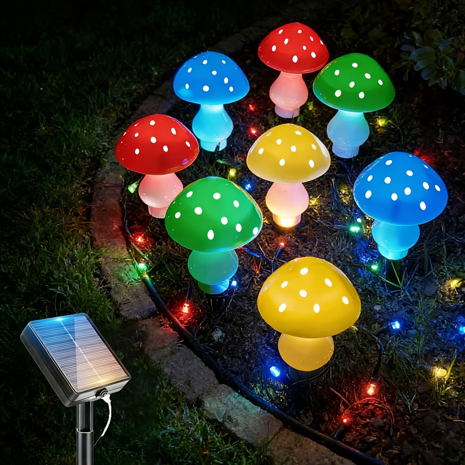 TEMU 8 Oversized Mushroom Lights, Solar Outdoor Lights, Lawn Lights, Summer Courtyard Decoration Warm Light Ip65, Day/christmas Decoration, Colorful Red Mushroom Lights