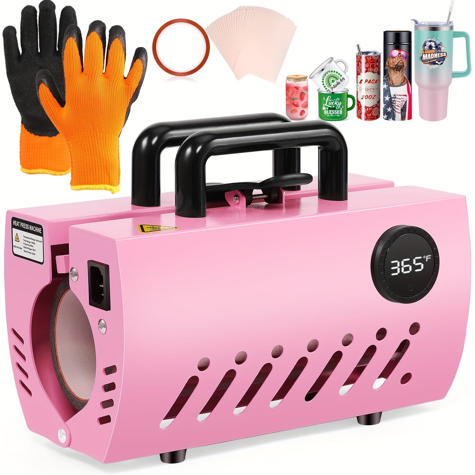 TEMU Tumbler Heat Press Machine For 12oz-30oz Professional Mug Press Fast & , Sublimation Coffee Mugs Cup Press Glass Water Bottle Diy Heat Transfer With Sublimation Heat Tape, Gloves