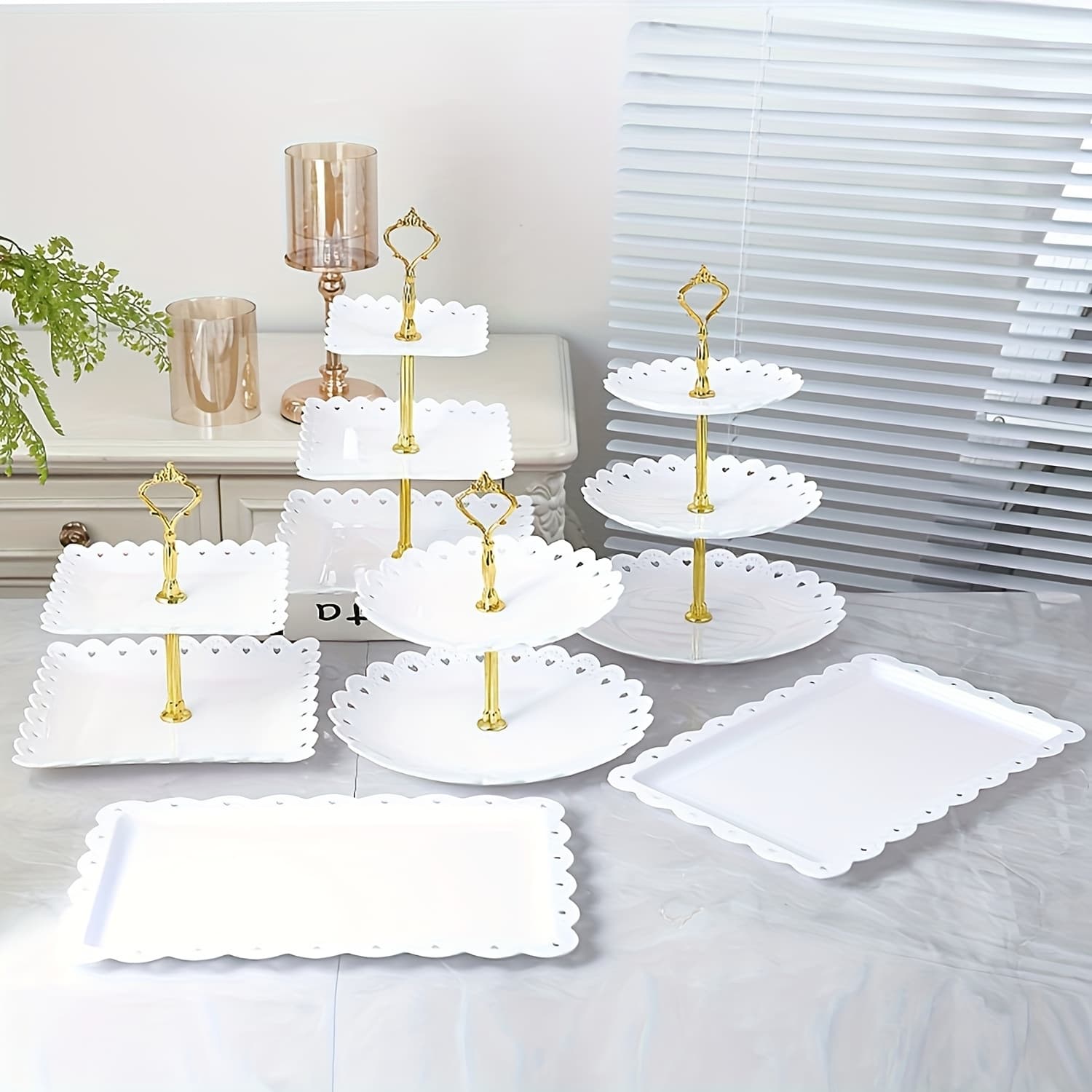 TEMU 6pcs Party Dessert Display Stand, Three-tier Shelf, Two-tier Shelf And Dessert Tray Set. Suitable For Birthdays, Parties, .