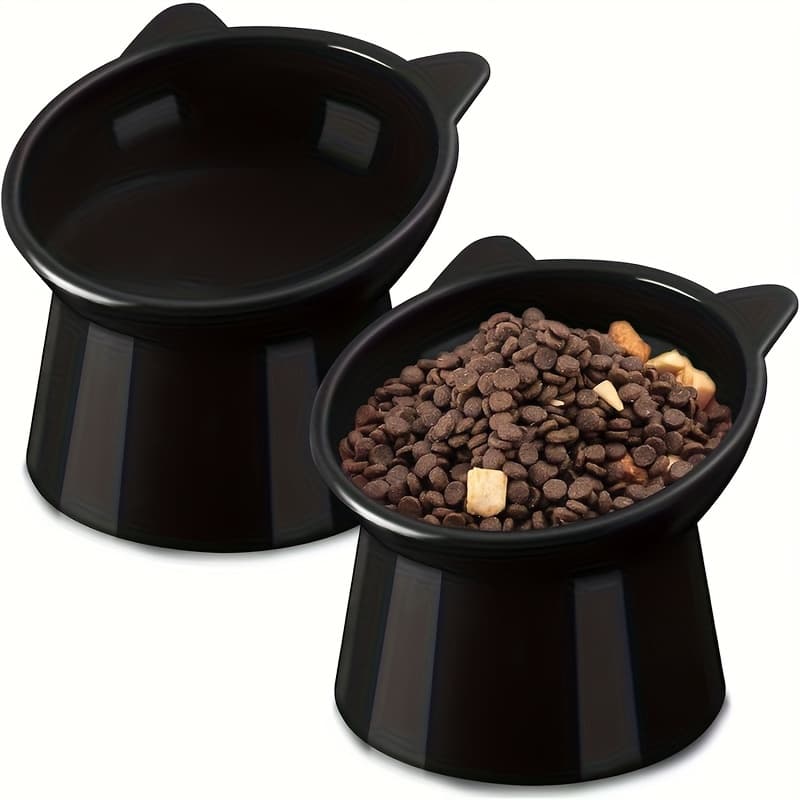 TEMU 2pcs Cat-ear Shaped Raised Cat Bowls Elevated Feeder Anti-slip Neck Feeding Dish, Anti-vomiting Elevated Dog Bowl, Suitable For Cats And Small Dogs, Easy To Clean