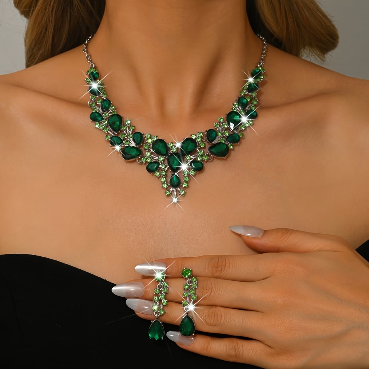 TEMU Light Luxury And Elegant, High-end Alloy Jewelry Set, Accessories For Brides, Bridesmaids, And , Suitable For Formal Balls, Banquets, And Parties