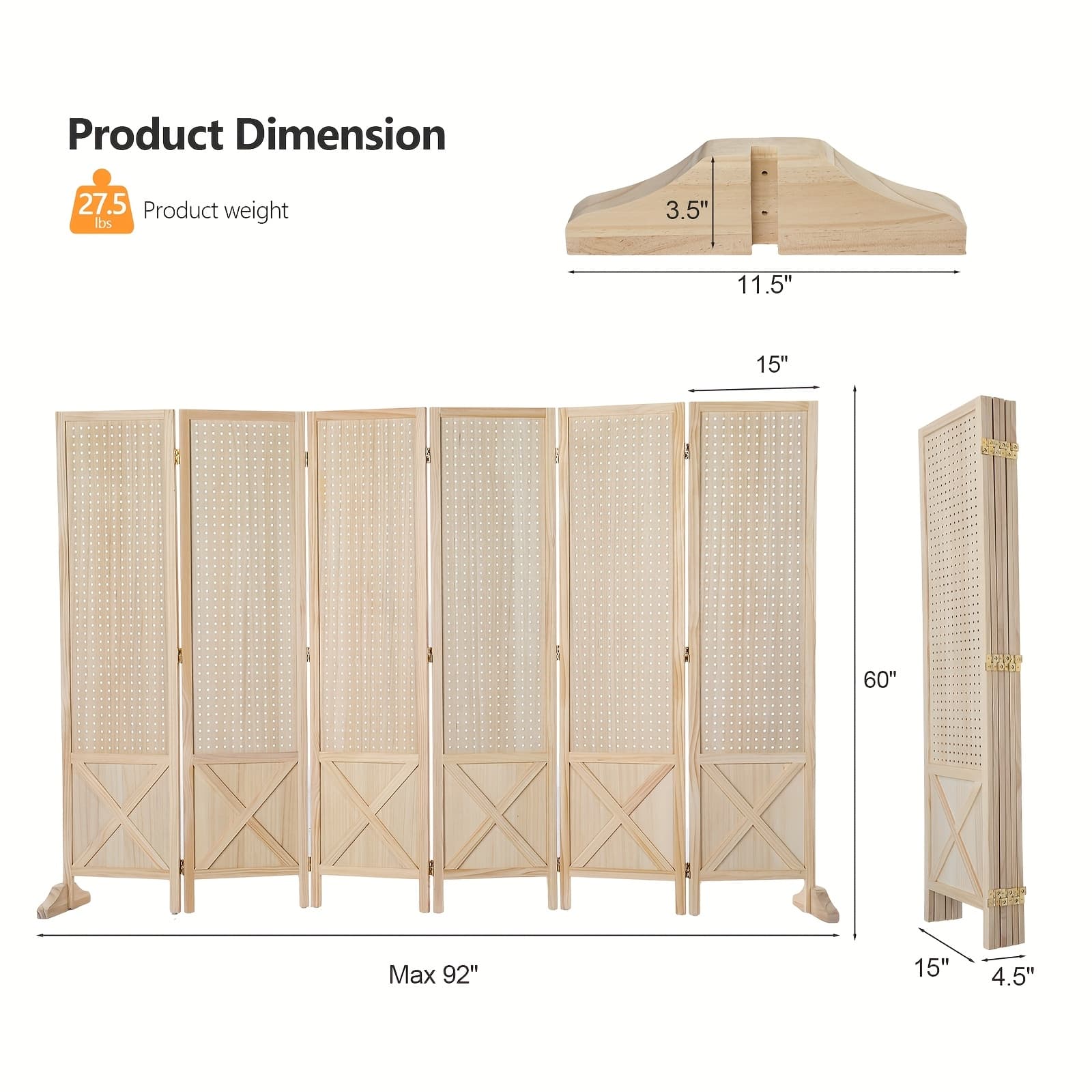 TEMU Bonnlo & Mdf Freestanding Pegboard Room Divider - Folding Privacy Screen With Wood Panel Partition, Lightweight Space Separator Suitable For, Office, Events, Retail Display