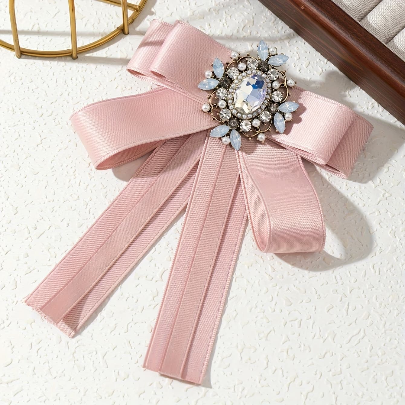 TEMU 1, Elegant, Gorgeous Retro Style, Court, Large Size, Fabric Bow, Shiny, Inlaid, Women's Brooch, Corsage Lapel Pin, Suitable For Daily Wear, Holiday Dating, Party Gifts