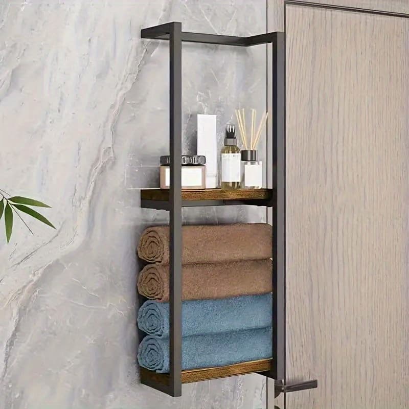 TEMU Double Layer Metal Wall Mounted Towel Rack, Style Bathroom Storage Rack, Sturdy And Durable, Bathroom Storage And Organization Rack, Iron Towel Rack, Suitable For Towels, Toiletries, Etc.