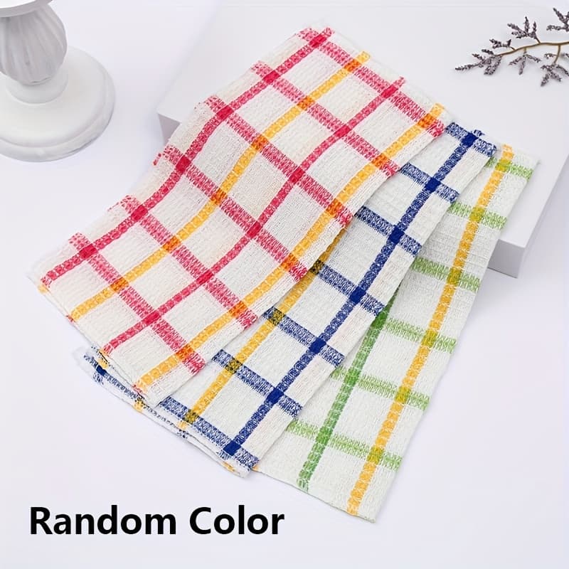 TEMU 10pcs Large Checkered Cleaning Cloths - Assorted Random Colors: Red, Blue, Yellow, Orange. Absorbent And Durable Kitchen Towels. Suitable For Multiple Uses: Kitchen, Outdoors, Car, And Bathroom