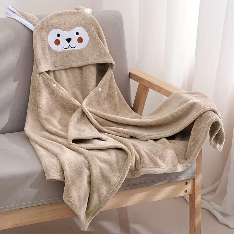 TEMU Bath Towel For Children Large Children Coral Velvet Bath Thickened Cloak For Children Can Wear A Cloak Absorbent Soft Hooded Bath Towel