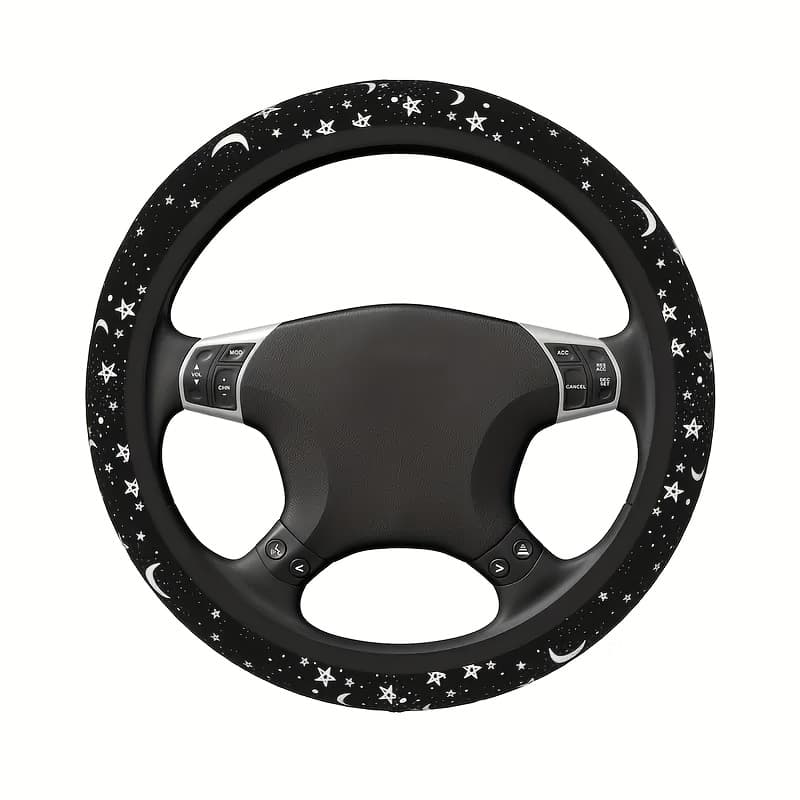 TEMU A Steering Wheel Cover With Star And Moon Patterns, Suitable For Most Car Models, Four-section Universal Design, No