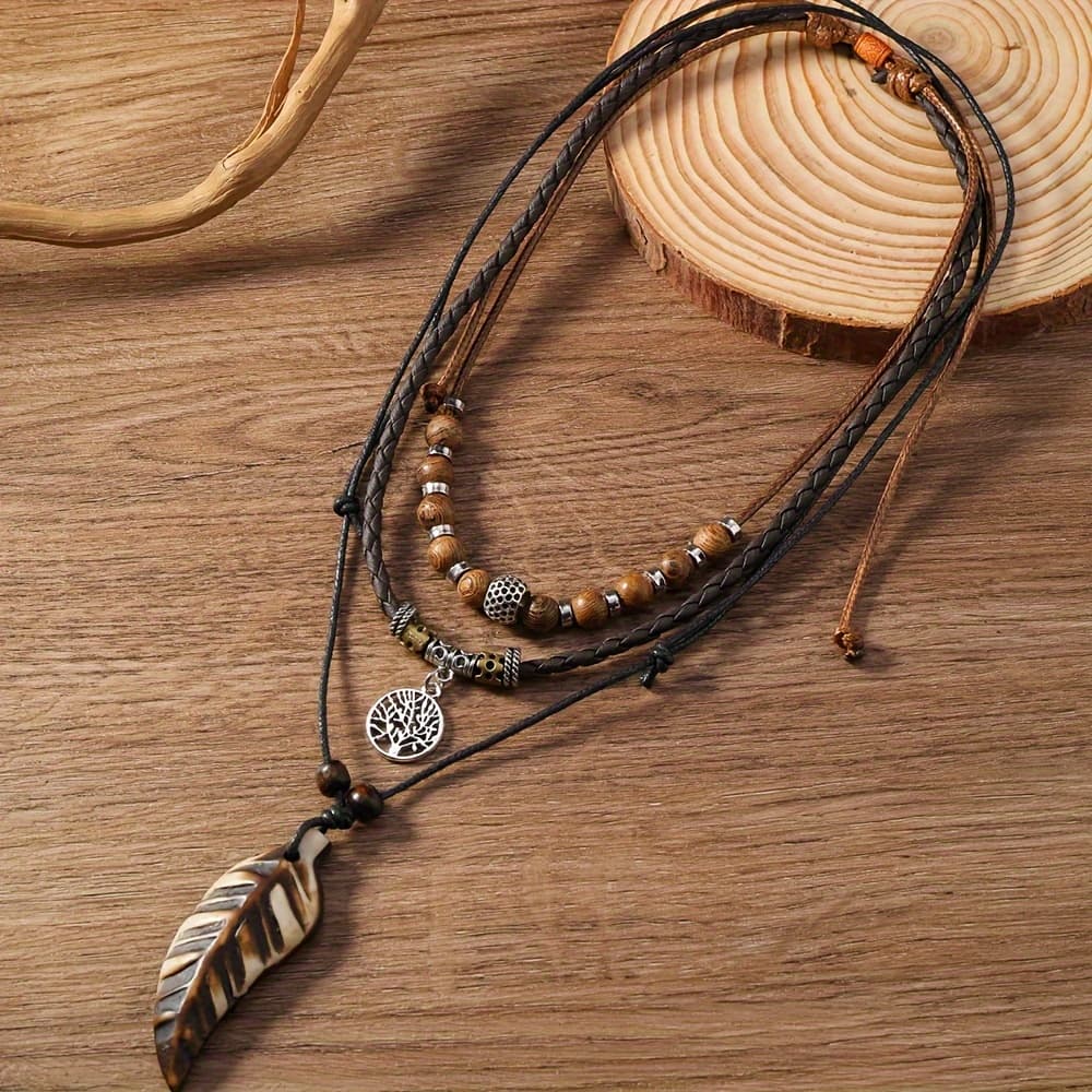 TEMU Bohemian Style Pendant Necklace Set - Vintage Design, Daily And Gift Occasions - Carnival Accessories, Adjustable, Unisex, For Teenager