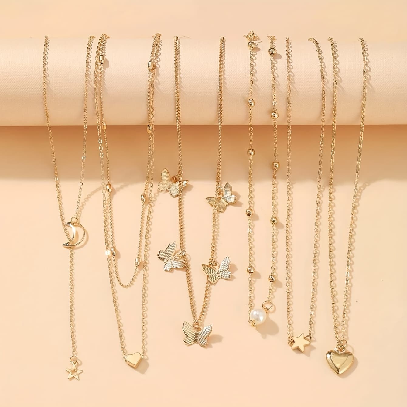TEMU 6pcs Bohemian Style Necklace Set, Including Star, Moon, , Heart,, And Tassel Pendant Jewelry, Perfect For Holiday Parties, Dates, And Daily Eid Wear As A Gift