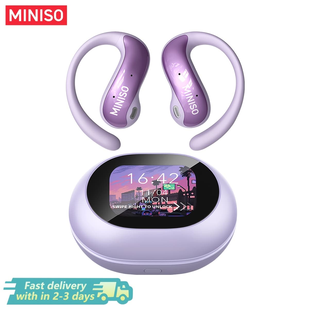 TEMU Miniso Ms188 Ai Language Translation Earphones Touch Screen Real Time Earphone Translator, Supports 150 Languages, High Definition , Ultra Long , Suitable For Travel, Business, And Learning