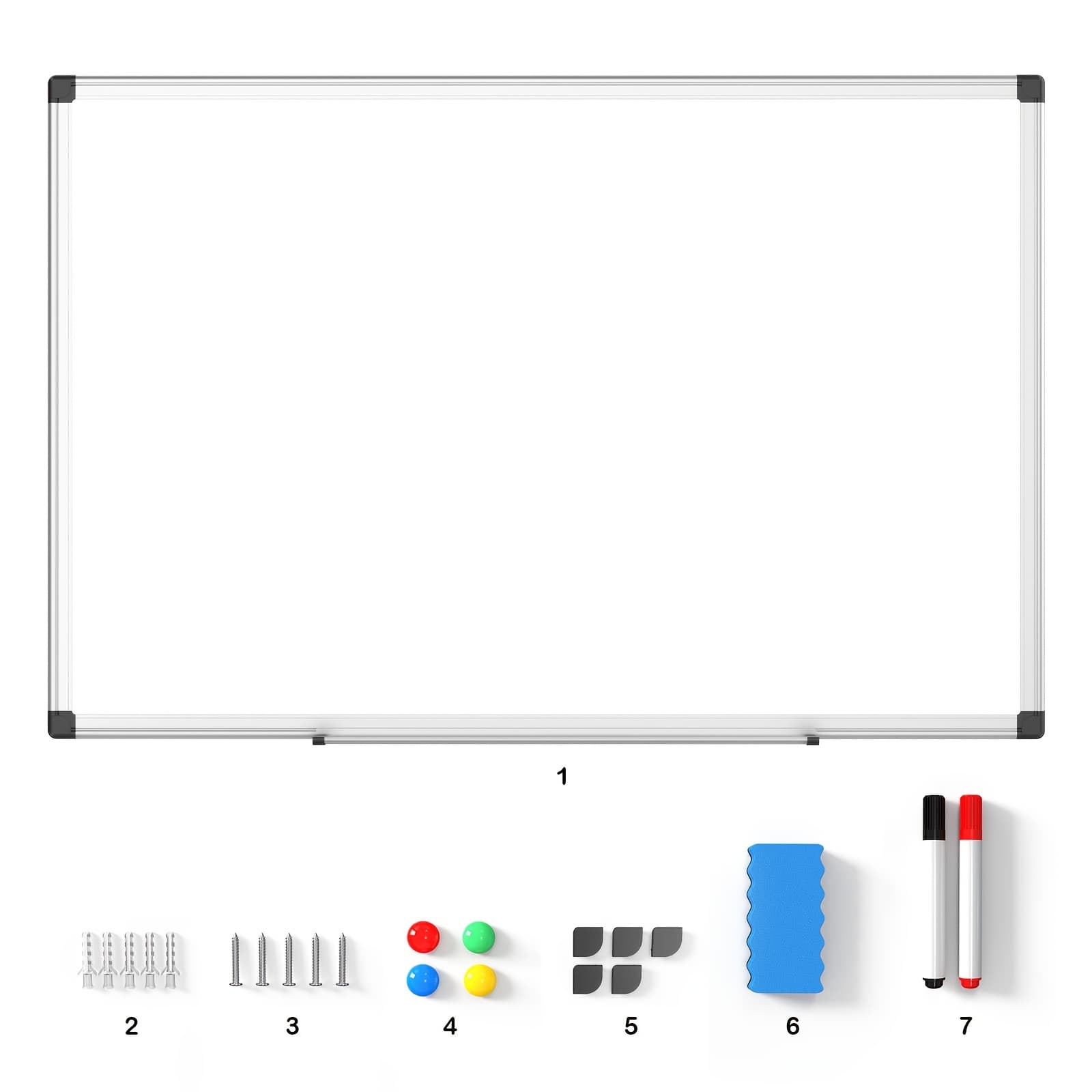 TEMU Dry Erase Board Set: 7pcs 36x24 Inch Magnetic White Board For Classroom, School, And Office Use With Reinforced Aluminum Frame, Pen Tray, Silver And Complete Accessories