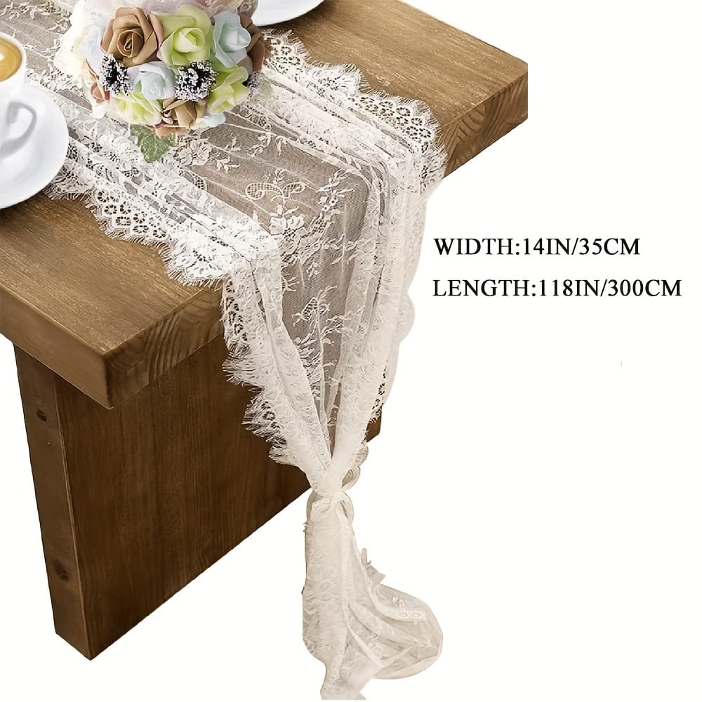 TEMU 1pack White Lace Table Runner 14 X 118 Inch Embroidered Boho Table Runner For Wedding Party Bridal Shower Decorations Vintage Rustic Table Runners