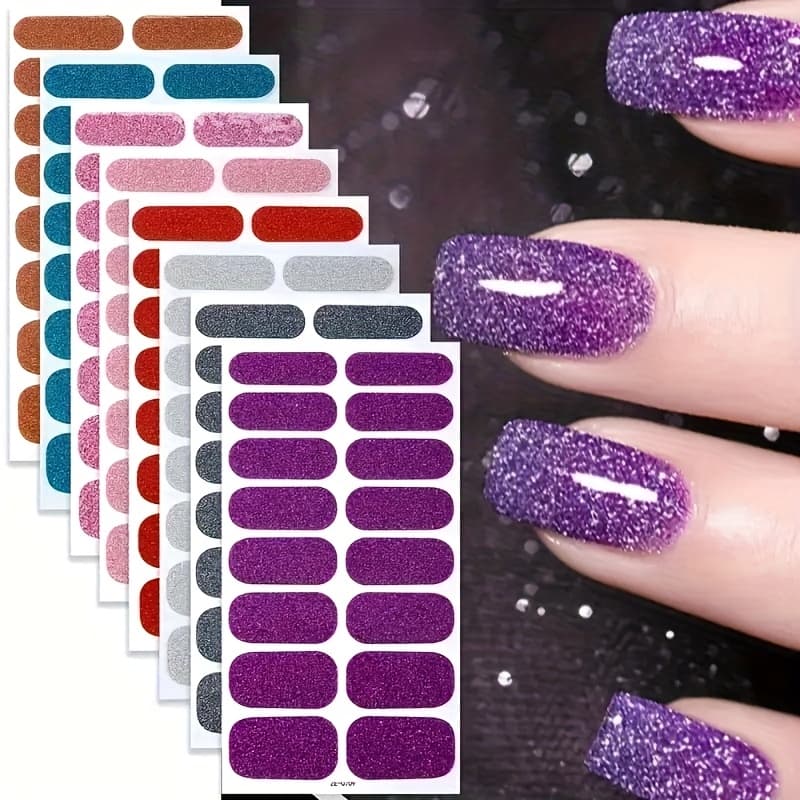 TEMU 64pcs Fashionable Nail Stickers – Waterproof, , Easy To Apply, Long-lasting Shine – Enhance Your Nail Care With