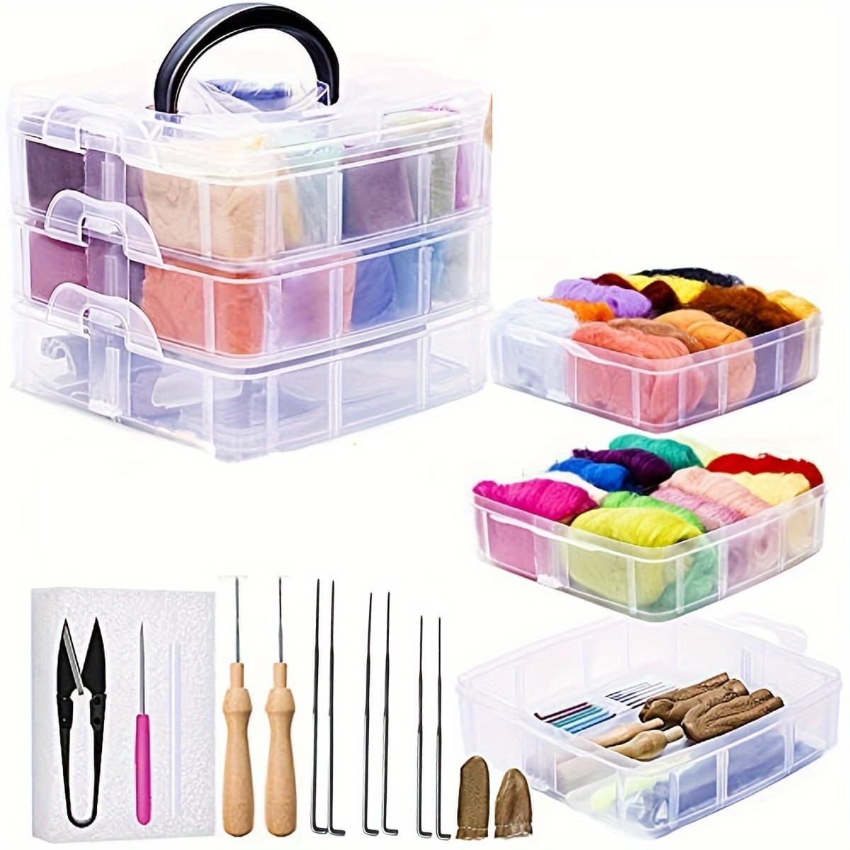 TEMU Felting Starter Kit With 24 Rainbow Roving Colors, Tools & Supplies - Perfect For Diy Crafts, Spinning, And Wet Felting Projects