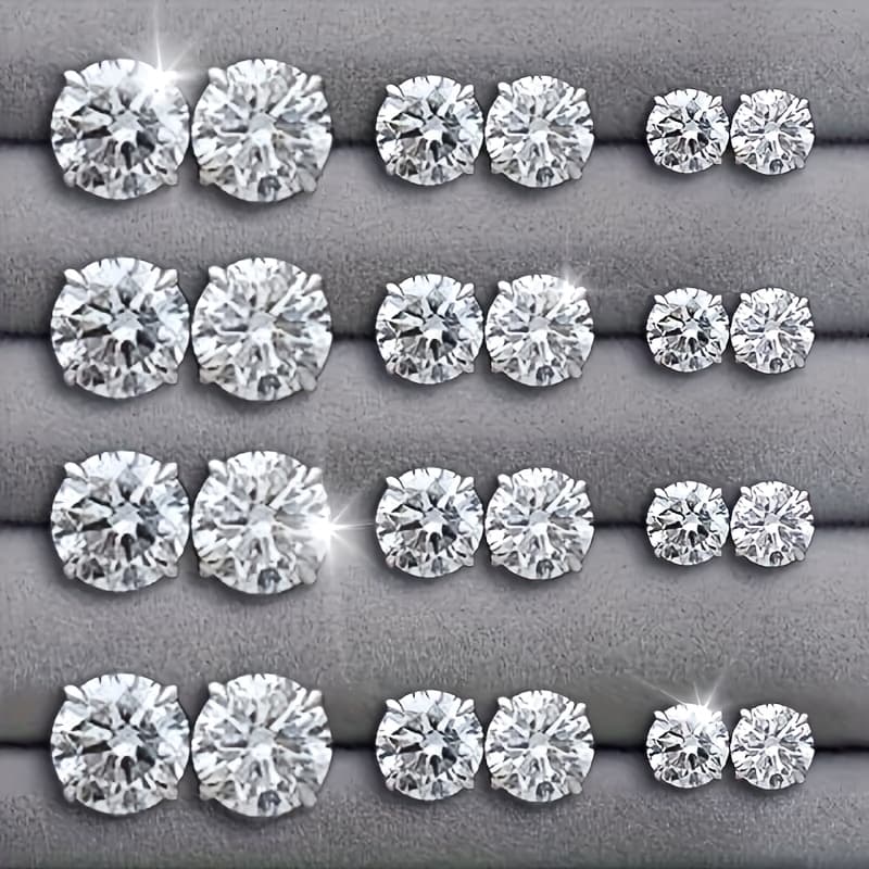 TEMU 24pcs Set Of Fashionable And Simple Round Zirconia Earrings, Multi Piece Set For Girls And Boys To Wear On Daily , Trendy And Fashionable Jewelry, Non Oxidizing