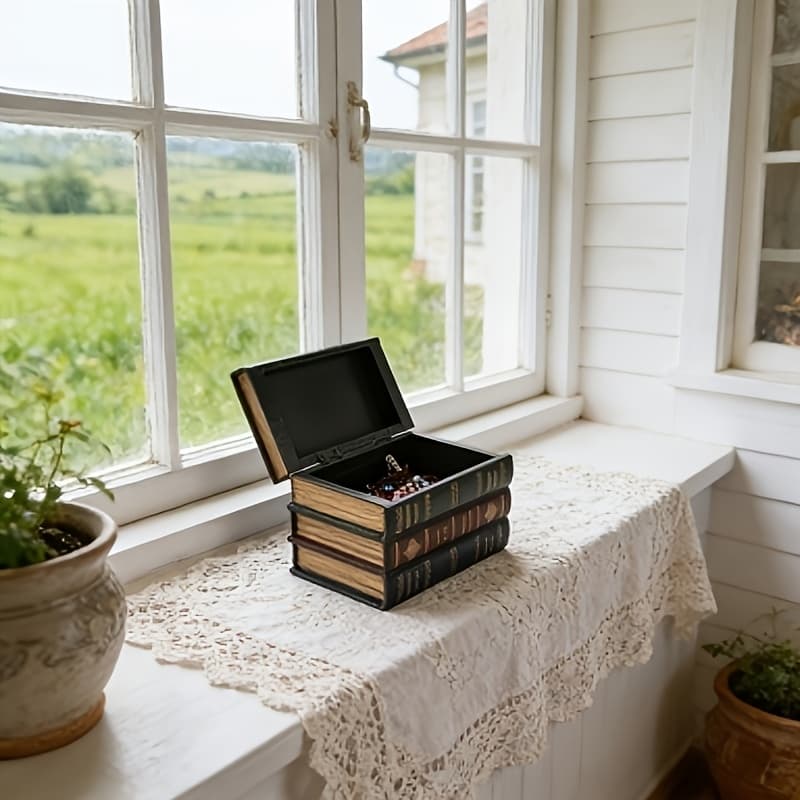 TEMU Vintage Decorative Hollow Book Container - Storage Solution, Concealed Trinket Organizer, Retro Farmhouse Decor For Shelves, Offices, Bookshelves, Photo Props, And Home Decoration, Jewelry Boxes