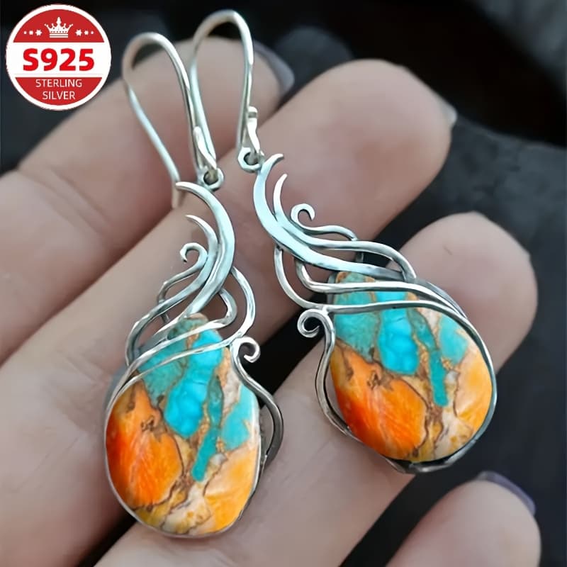 TEMU A Pair Of Stylish Retro Bohemian Earrings Made Of S925 Sterling Silver, Ideal As A Birthday Present, Women's Accessory, And A Wonderful Gift For Valentine's Day Or Celebrations