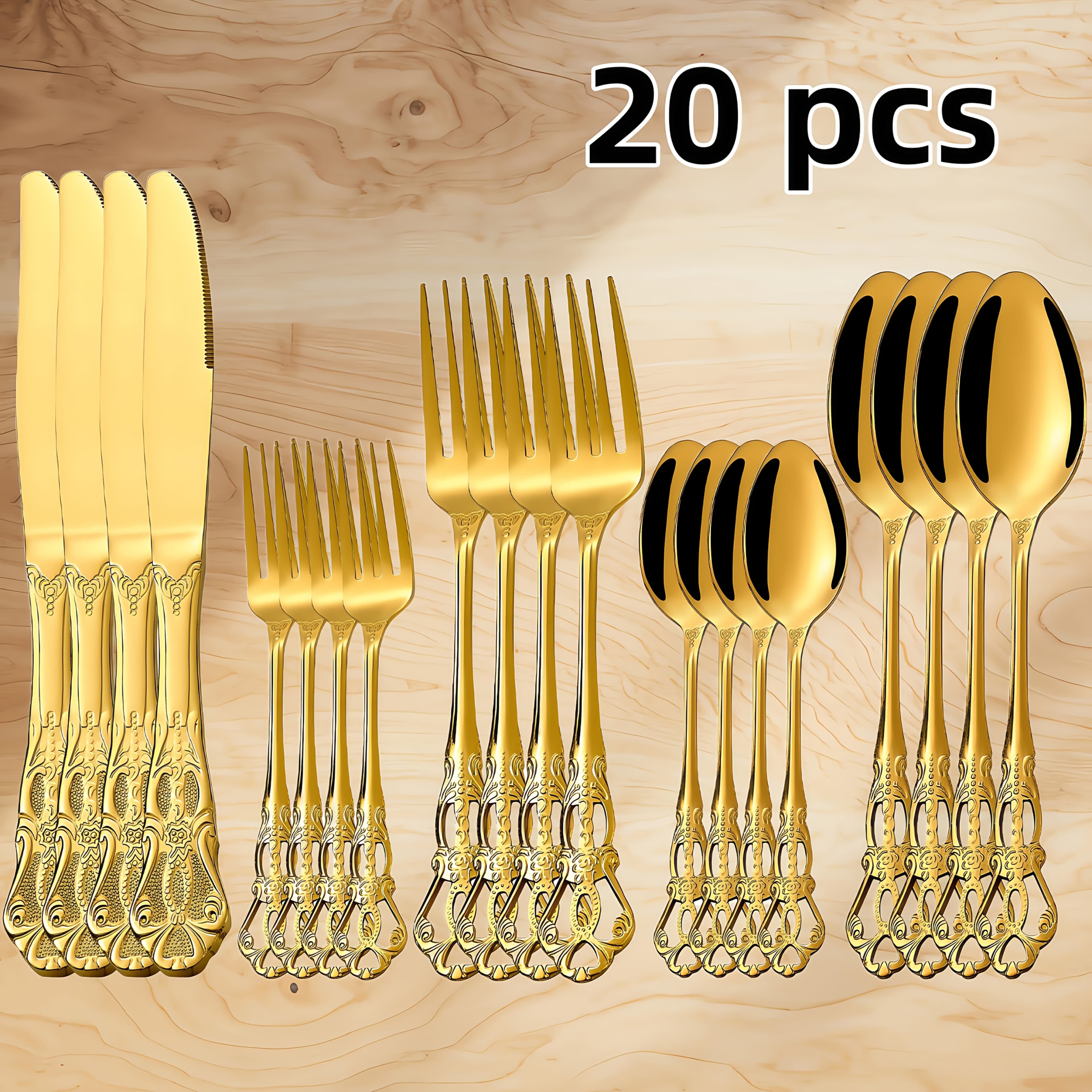 TEMU Banquet Tableware Set 48/40/36/20pcs - Unique - Elegant Golden Tableware For 4-12 People - Recommended For Restaurants, Hotels, And Parties, Microwave Dishwasher , Holiday Wedding Gift