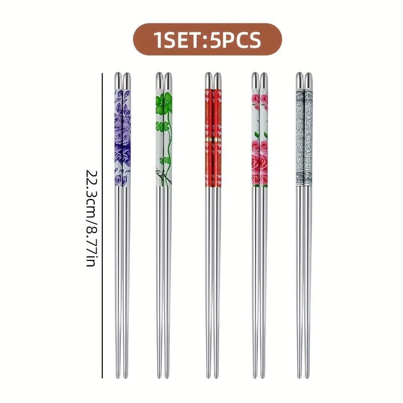 TEMU 5 Pairs Of Stainless Steel Chopsticks, Reusable, Dishwasher Safe, Cooking Utensils, High-quality Reusable Stainless Steel Chopsticks, Lightweight,