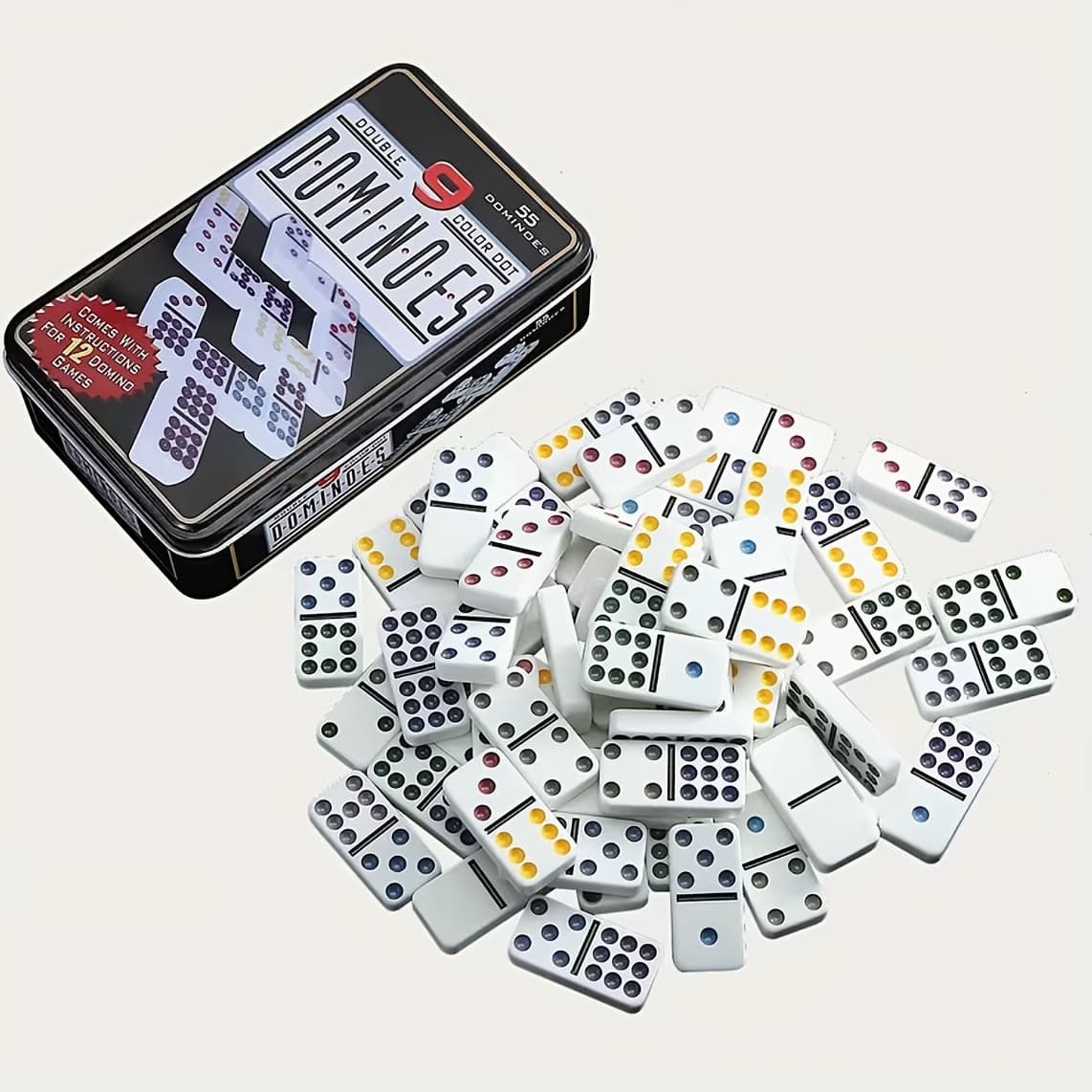 TEMU 55pcs Ivory-colored Domino Set, Adult Interactive Table Game Board Game Double-sided Style Domino Board Game Domino Tiles