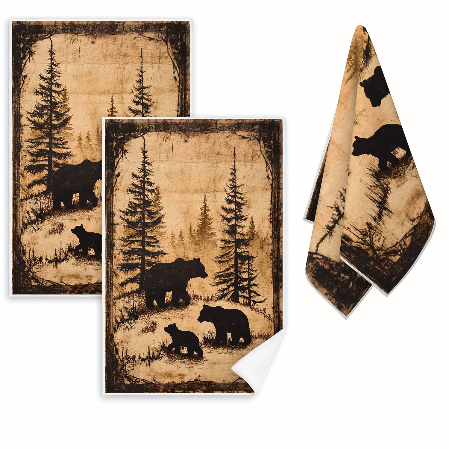 TEMU Contemporary Polar Bear And Patterned Dish Towels - 2 Pack, Machine Washable, Polyester Knit Fabric, Cartoon Themed Kitchen Towels For Christmas Holiday Decor