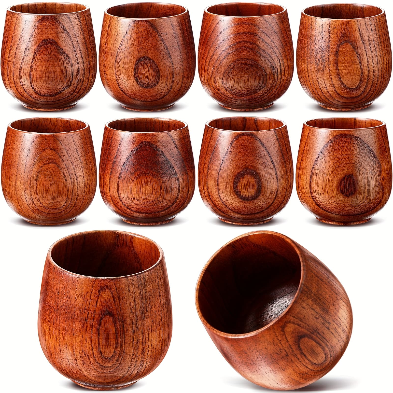 TEMU 10pcs Wooden Tea Cup Wood Coffee Mug Water Japanese Solid Drinking Teacup Glass For Milk, Hot Drinks, 6oz