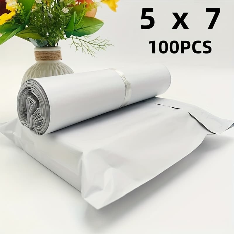 TEMU 100pcs 5x7 Inch White Poly Mailer (pe) Envelopes Shipping Bags With Self Adhesive, And Tear-proof Postal Bags