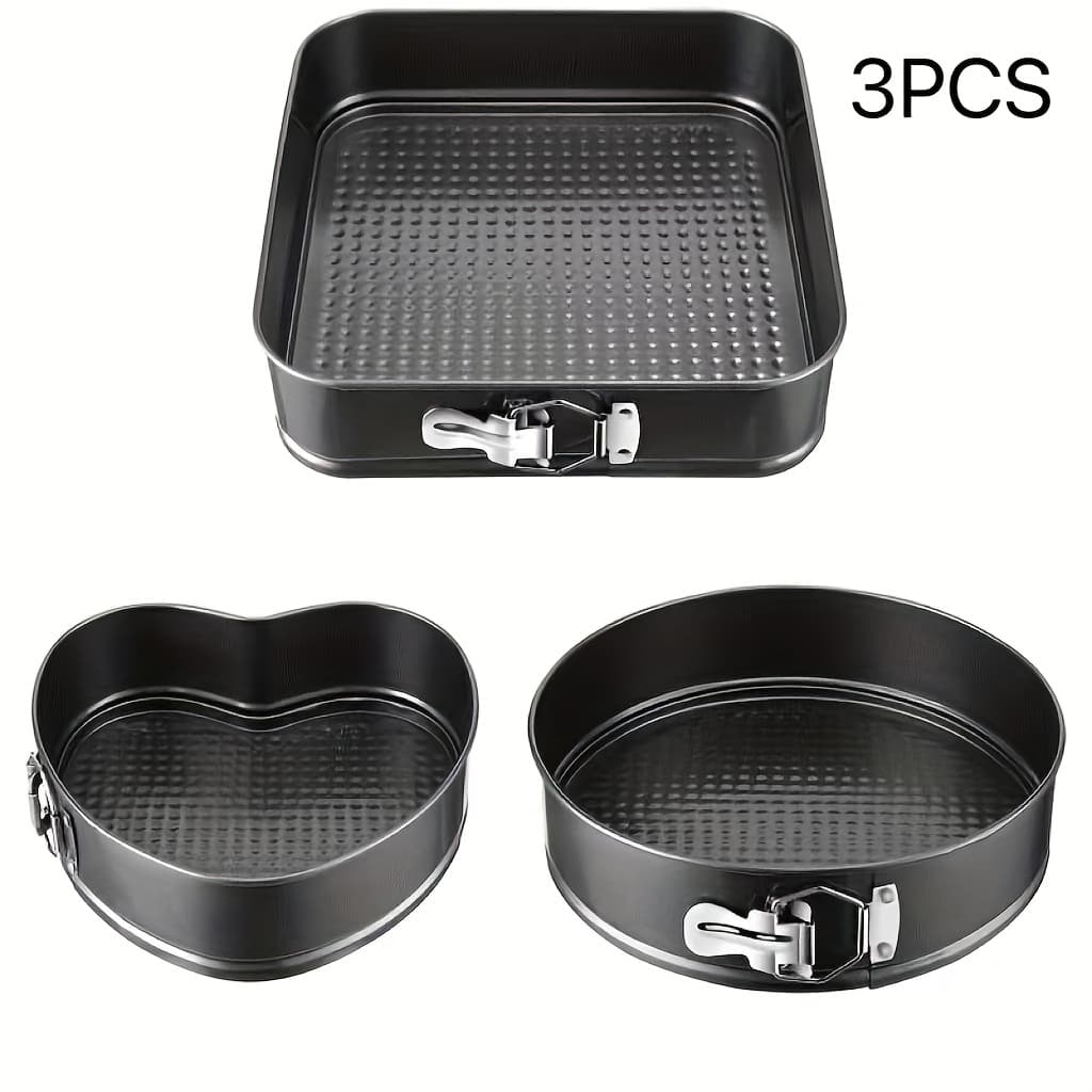 TEMU 3/6pcs Durable Cake Baking Pan Set, With Removable Bottom Cake Molds, Carbon Steel Round And Heart-shaped Baking Pans, Easy-release Kitchen Springform Pan Set, Black